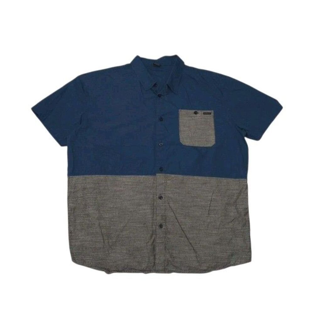 Oakley Men's 2XL Shirt Button Up Short Sleeve Blue Gray Cotton Polyester